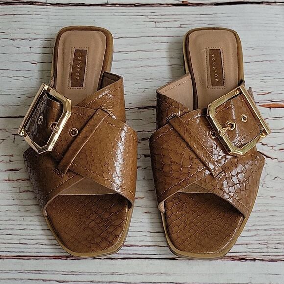 TOPSHOP Tan Padded Slide Sandals Size 6 - Picture 3 of 6